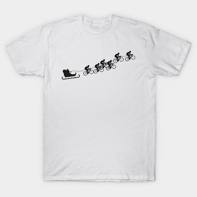 Christmas Cycling Graphic - Santa with Bikes | Black Print T-Shirt by stuartjsharples